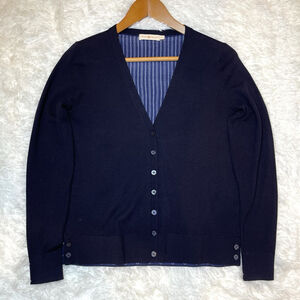 Tory Burch Sweater Womens Merino Wool Silk Cardigan Preppy Classic